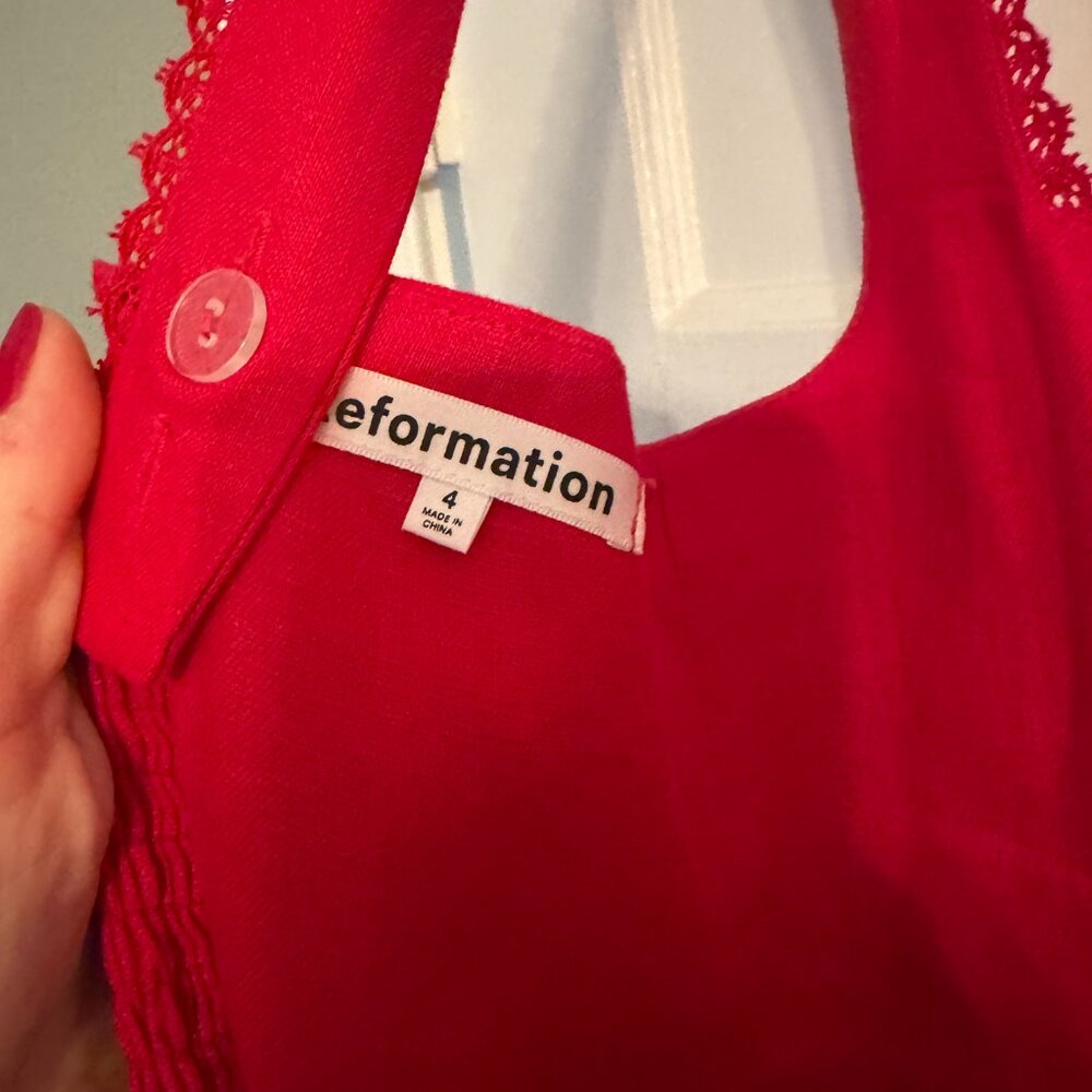 Reformation Tagliatelle Linen Dress - size 4 - Red - Picture 5 of 5